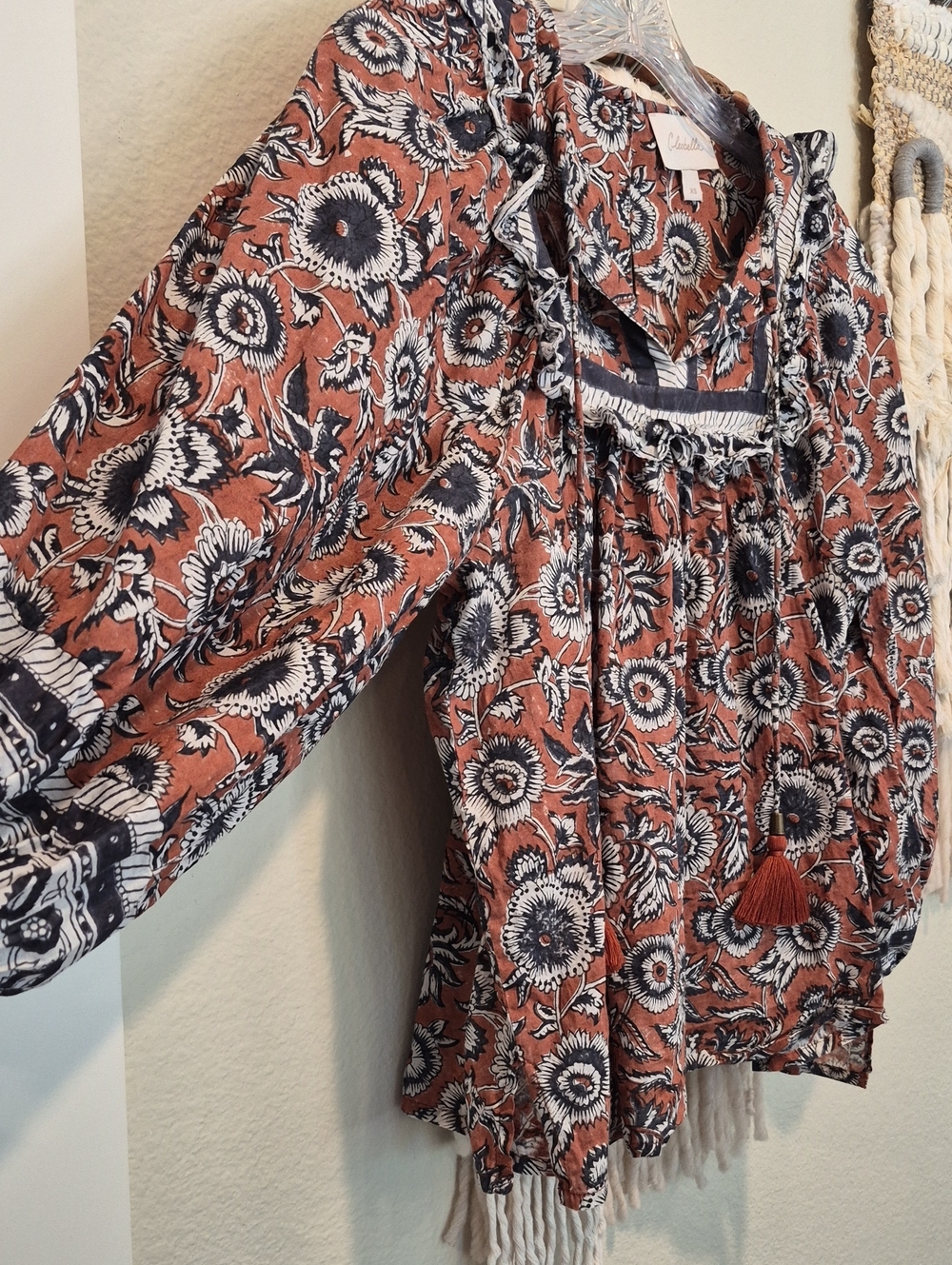 Cleobella Organic Cotton Floral Amy Blouse in Sienna Block Print, XS, NWOT - Picture 4 of 11